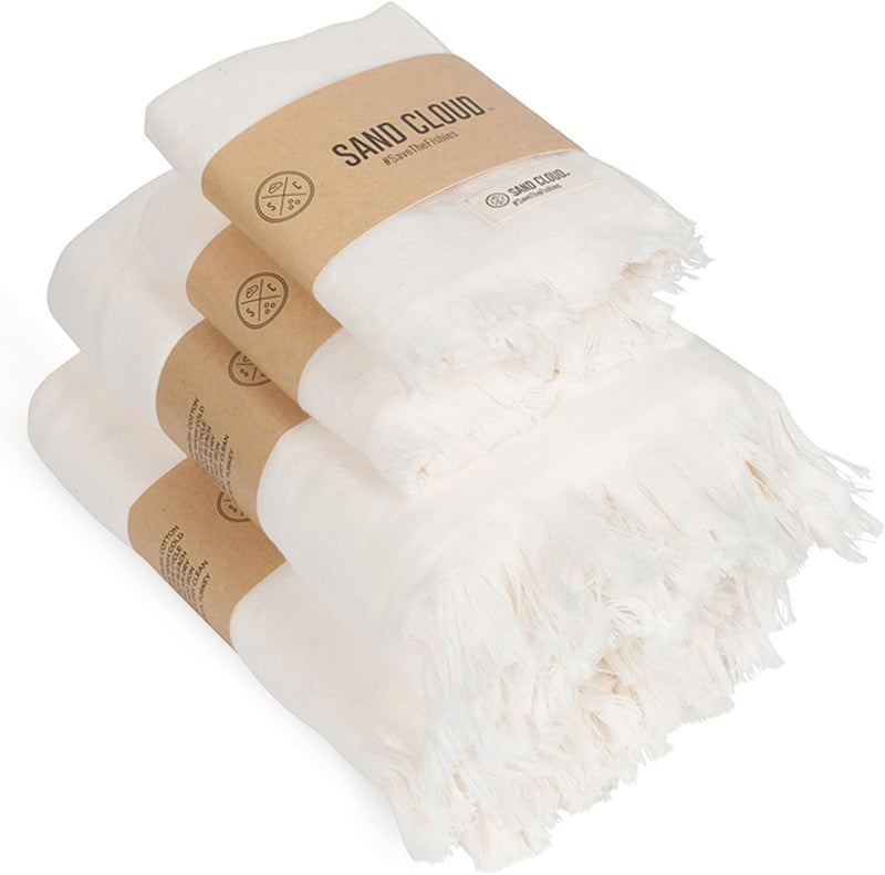 Sand Cloud Turkish Bath Towels Bundle for Bathroom, Set of 4 (Terra Ivory) - Large Size - 100% Certified Organic Cotton Yarn is Lightweight, Soft & Absorbent - Premium Bath & Hand Towels Dry Faster - Image 1
